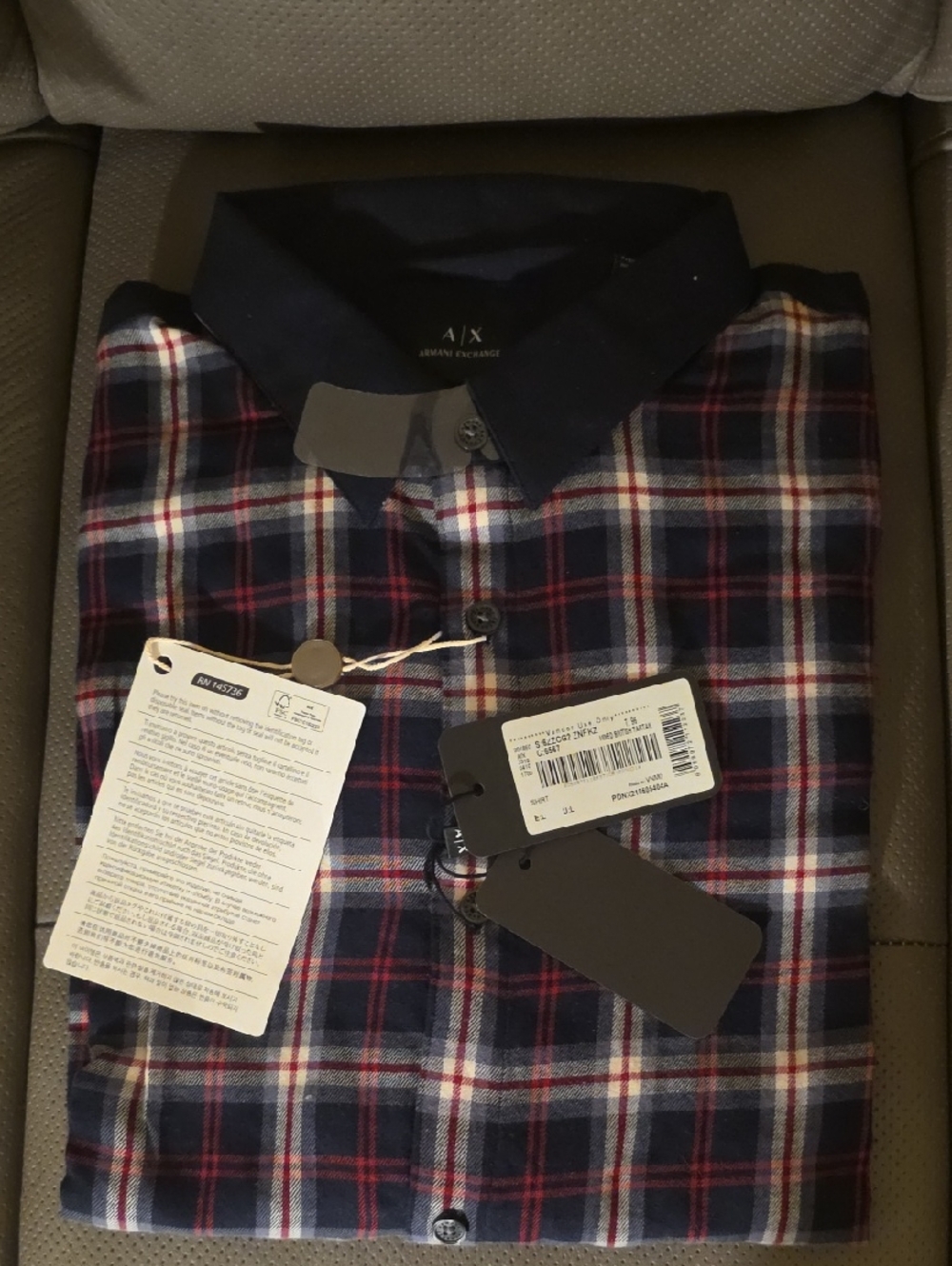Armani Exchange Navy, Red & White Plaid Button-Down Shirt